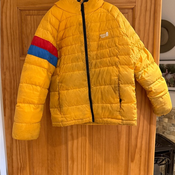 Kids Yellow Puffer Jacket with Red and Blue Accents - Picture 1 of 3
